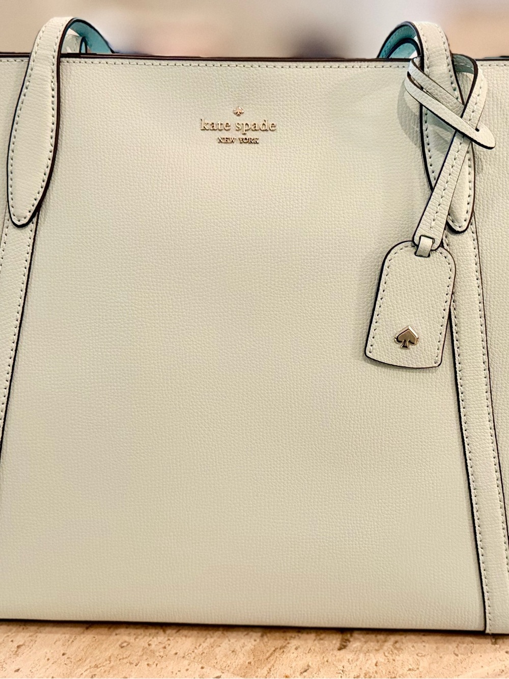 Kate Spade “Blue Glow” Refined Grain Leather Tote with Gold Logo